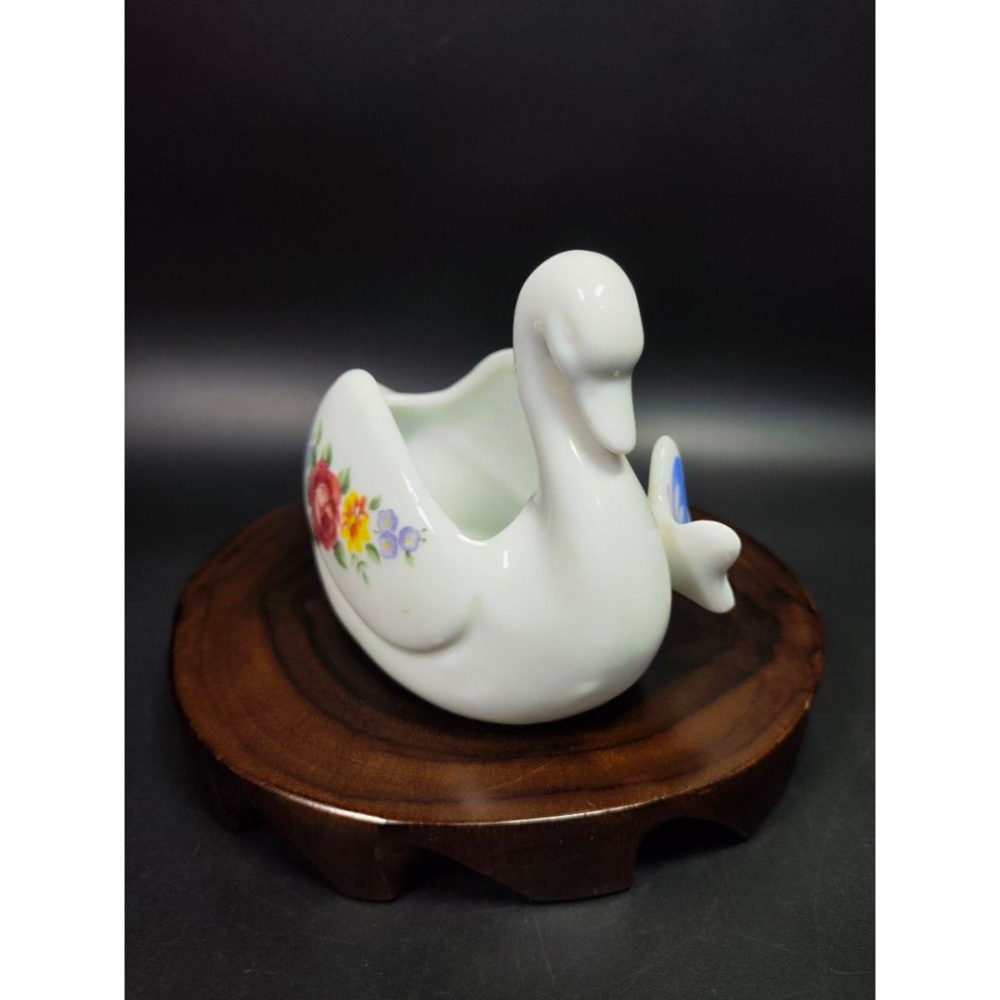 早期西洋陶瓷老件 - 英國復古天鵝花卉飾品盆#01（飾品/古董/銅雕/收藏/銅爐/香爐/銅器/擺飾/珍藏/明朝/清朝/藝-細節圖4