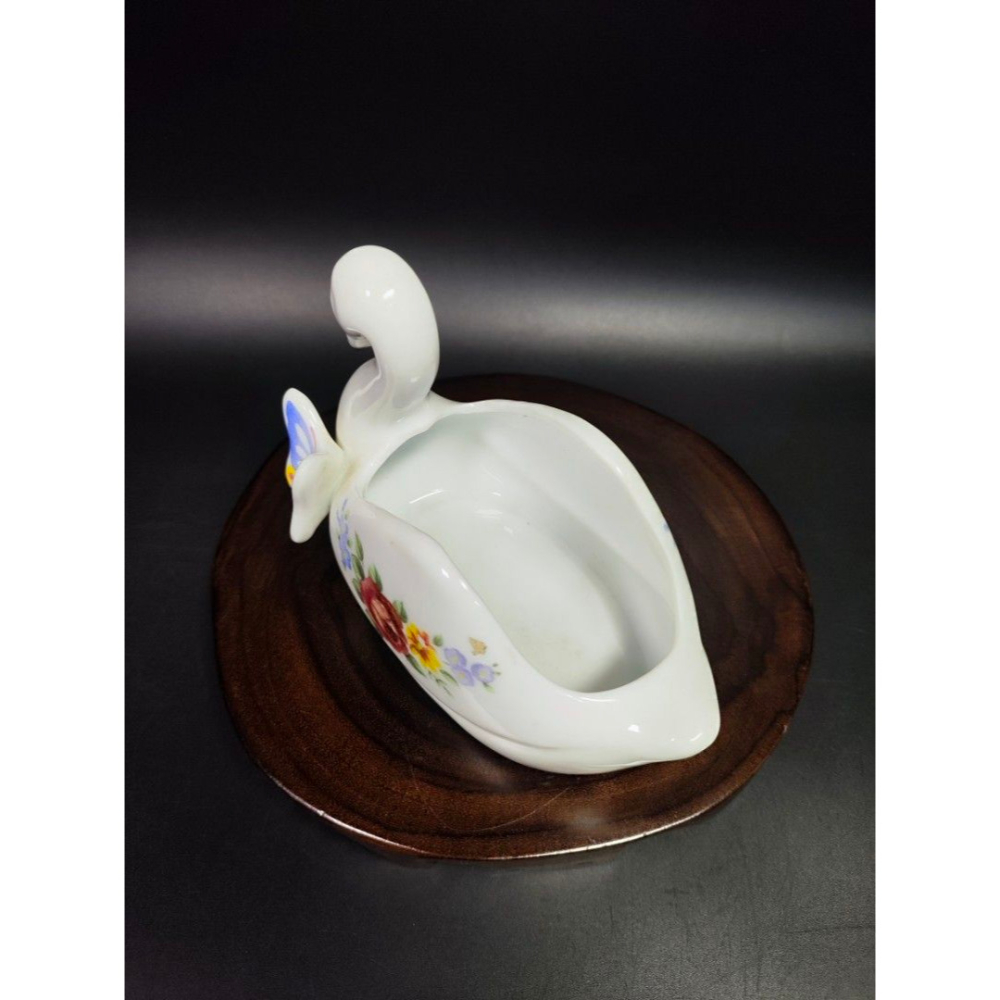早期西洋陶瓷老件 - 英國復古天鵝花卉飾品盆#01（飾品/古董/銅雕/收藏/銅爐/香爐/銅器/擺飾/珍藏/明朝/清朝/藝-細節圖6