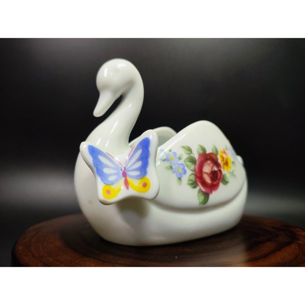 早期西洋陶瓷老件 - 英國復古天鵝花卉飾品盆#01（飾品/古董/銅雕/收藏/銅爐/香爐/銅器/擺飾/珍藏/明朝/清朝/藝-細節圖8