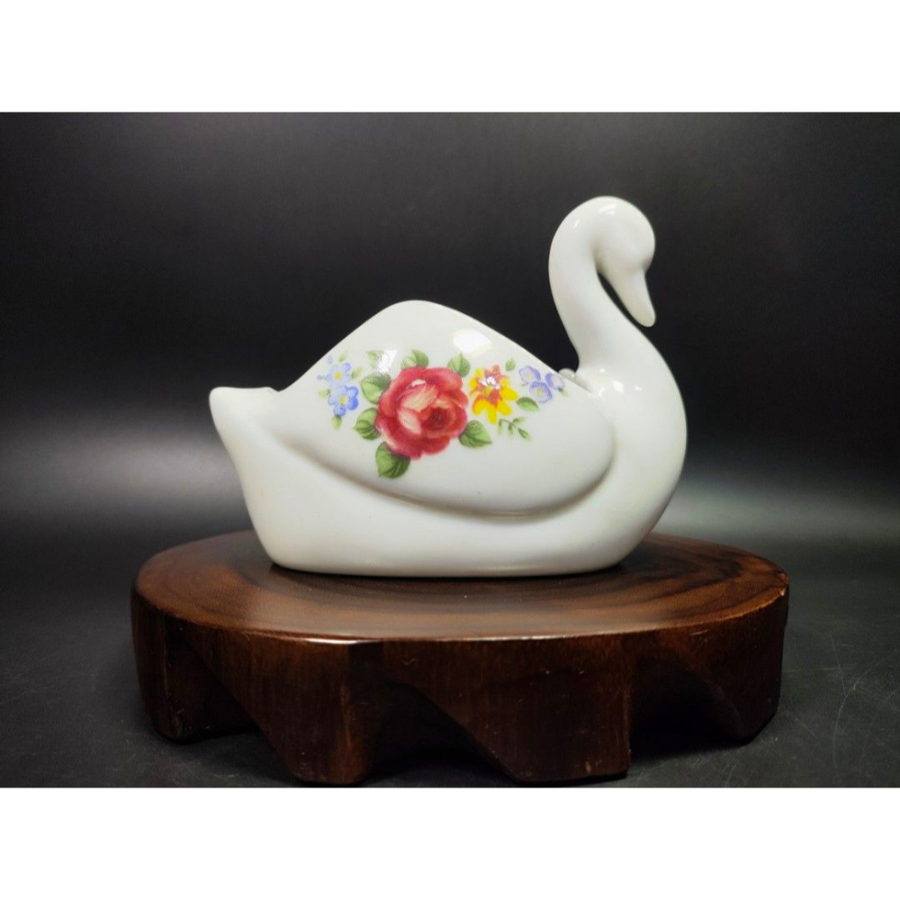 早期西洋陶瓷老件 - 英國復古天鵝花卉飾品盆#02（飾品/古董/銅雕/收藏/銅爐/香爐/銅器/擺飾/珍藏/明朝/清朝/藝-細節圖2
