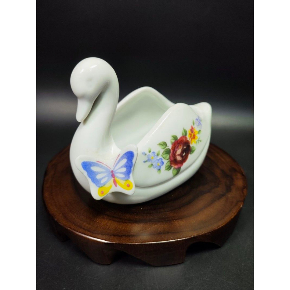 早期西洋陶瓷老件 - 英國復古天鵝花卉飾品盆#02（飾品/古董/銅雕/收藏/銅爐/香爐/銅器/擺飾/珍藏/明朝/清朝/藝-細節圖3