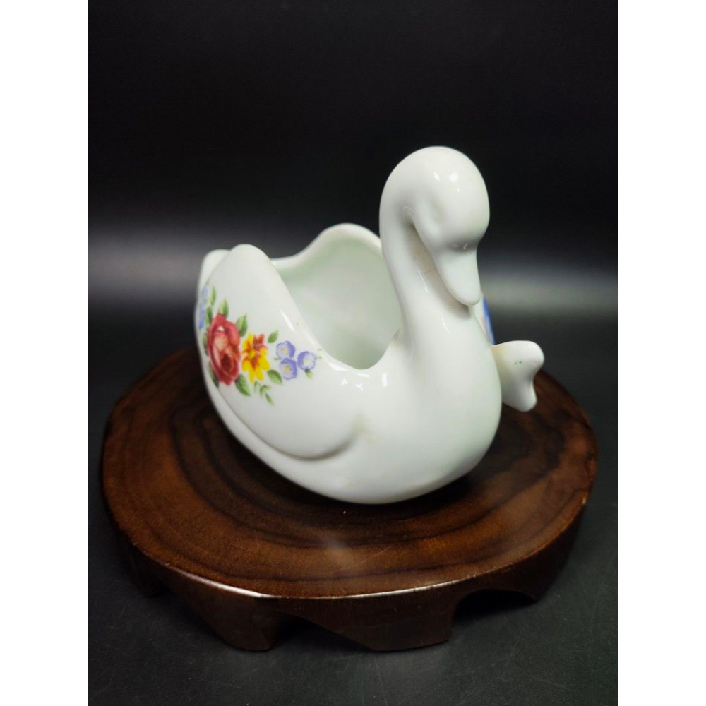 早期西洋陶瓷老件 - 英國復古天鵝花卉飾品盆#02（飾品/古董/銅雕/收藏/銅爐/香爐/銅器/擺飾/珍藏/明朝/清朝/藝-細節圖4