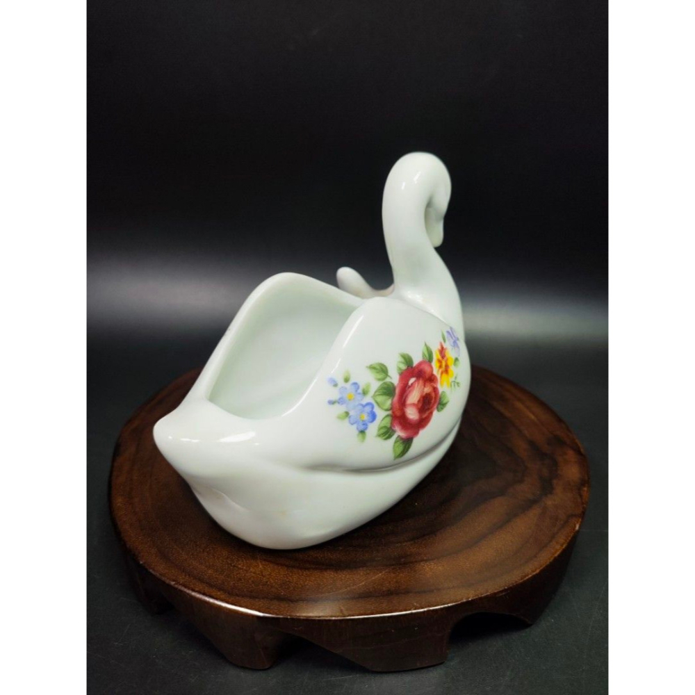早期西洋陶瓷老件 - 英國復古天鵝花卉飾品盆#02（飾品/古董/銅雕/收藏/銅爐/香爐/銅器/擺飾/珍藏/明朝/清朝/藝-細節圖5