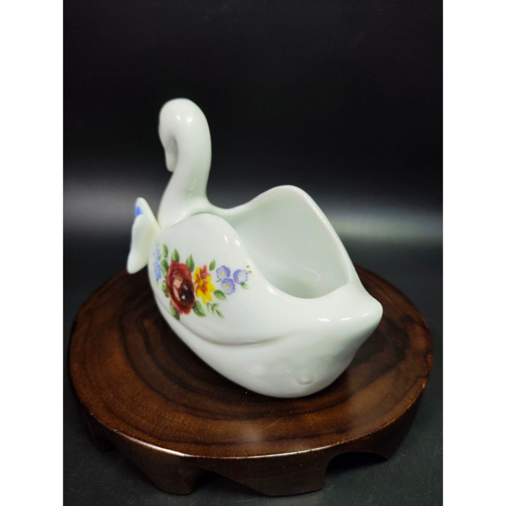 早期西洋陶瓷老件 - 英國復古天鵝花卉飾品盆#02（飾品/古董/銅雕/收藏/銅爐/香爐/銅器/擺飾/珍藏/明朝/清朝/藝-細節圖6