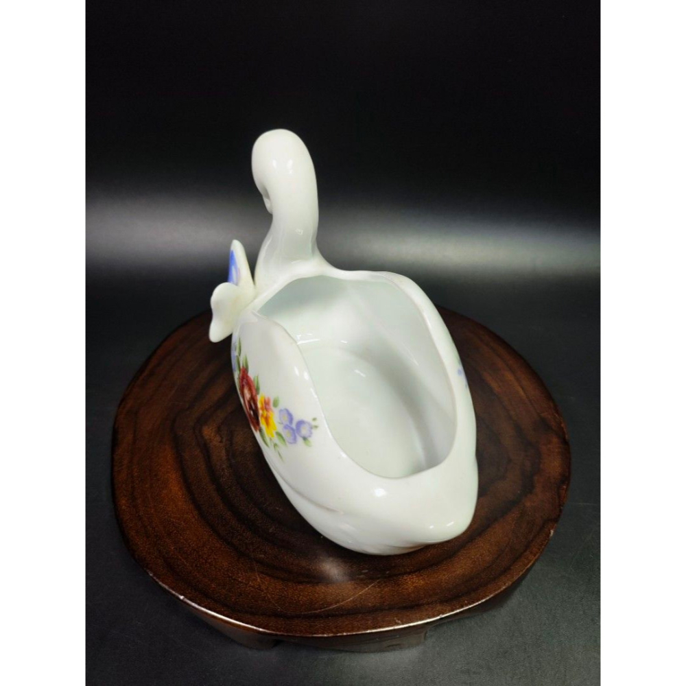 早期西洋陶瓷老件 - 英國復古天鵝花卉飾品盆#02（飾品/古董/銅雕/收藏/銅爐/香爐/銅器/擺飾/珍藏/明朝/清朝/藝-細節圖8