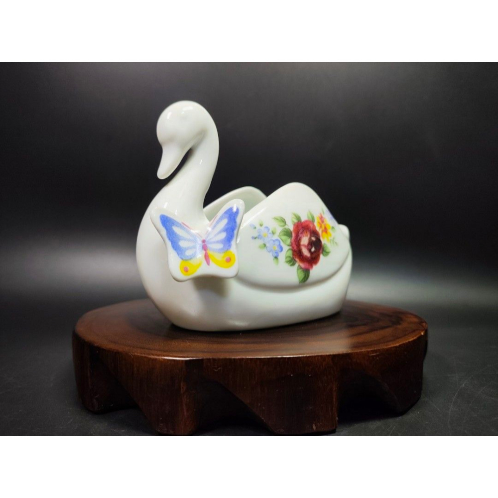 早期西洋陶瓷老件 - 英國復古天鵝花卉飾品盆#02（飾品/古董/銅雕/收藏/銅爐/香爐/銅器/擺飾/珍藏/明朝/清朝/藝-細節圖9