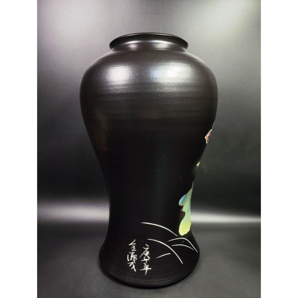 鶯歌陶藝早期件 - 金源成荷花花瓶（落款：金源成）（柴燒/老窯/手工/茶碗/收藏/古董/擺飾/絕品）-細節圖3