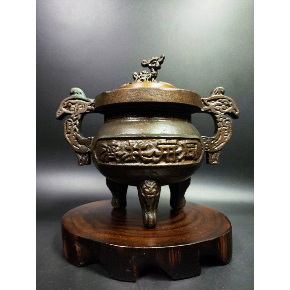 早期銅爐老件- 同舟共濟三腳爐#04（古董/銅雕/收藏/銅爐/香爐/銅器
