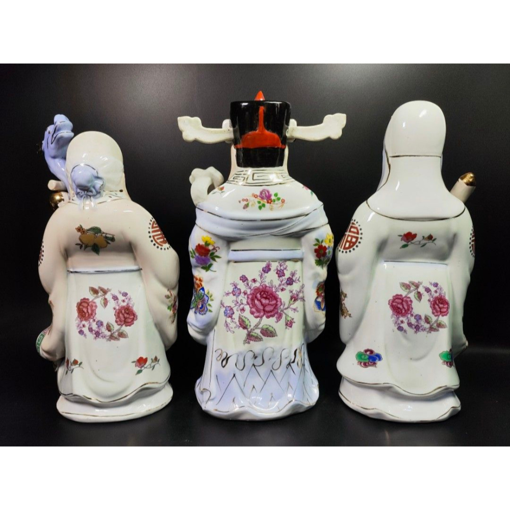 早期粉彩陶瓷孤品 - 大型景德鎮福祿壽三仙（廟宇/人物/侍女/古董/收藏/神像/佛像/陶瓷/精品/收藏/擺飾/銅爐/香爐-細節圖2