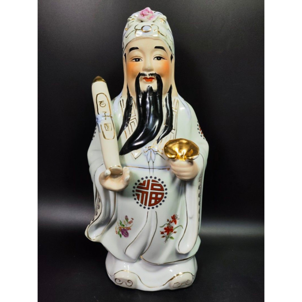 早期粉彩陶瓷孤品 - 大型景德鎮福祿壽三仙（廟宇/人物/侍女/古董/收藏/神像/佛像/陶瓷/精品/收藏/擺飾/銅爐/香爐-細節圖5