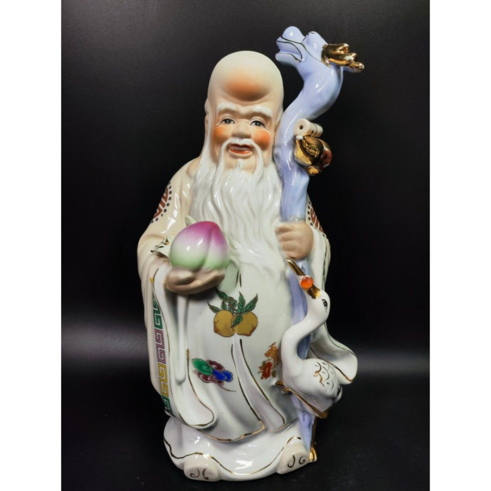 早期粉彩陶瓷孤品 - 大型景德鎮福祿壽三仙（廟宇/人物/侍女/古董/收藏/神像/佛像/陶瓷/精品/收藏/擺飾/銅爐/香爐-細節圖7