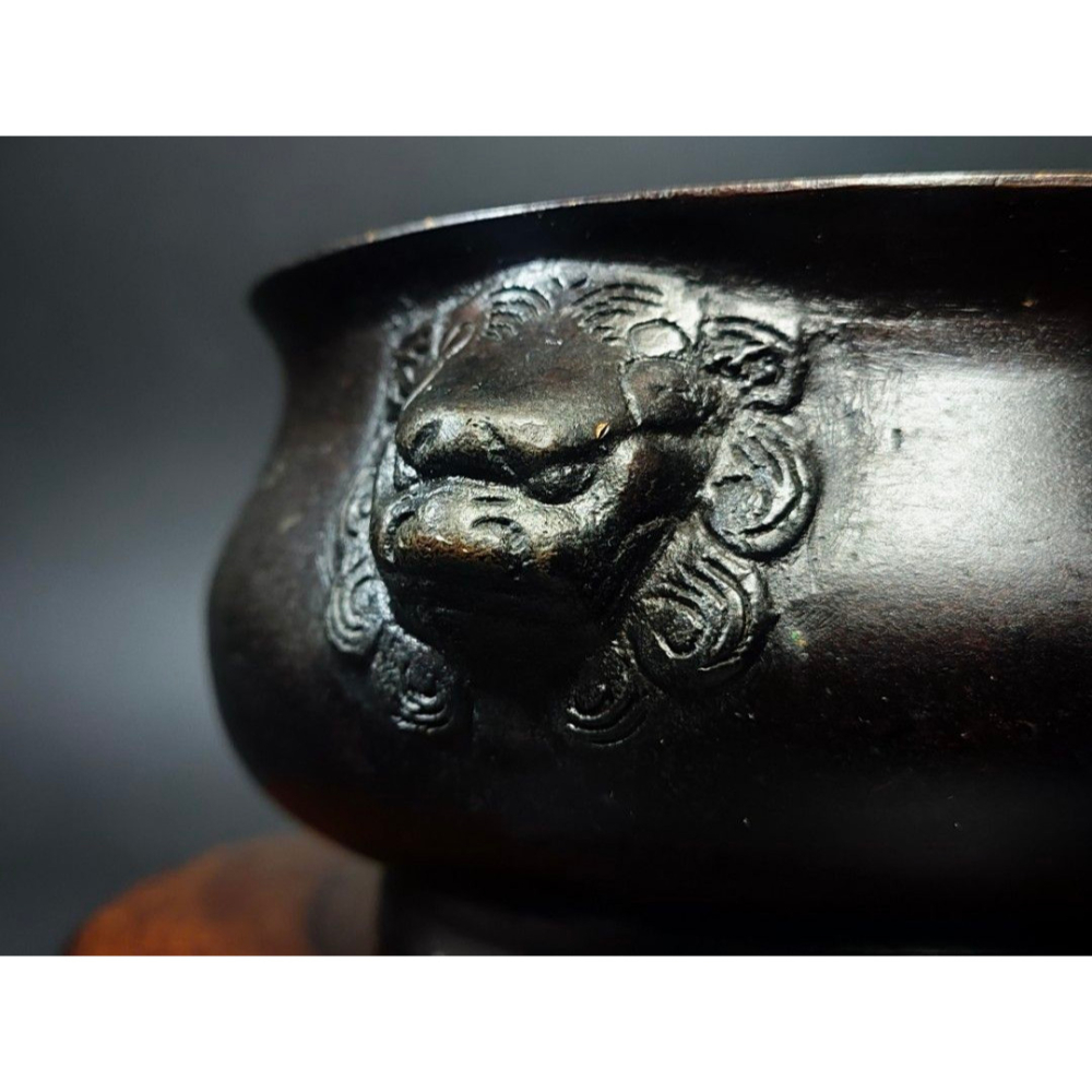 早期宣德爐 - 龍紋虎踞雙獅耳獸面爐#35（古董/銅雕/收藏/銅爐/香爐/銅器/擺飾/珍藏/明朝/清朝/藝品/神像/正德-細節圖7