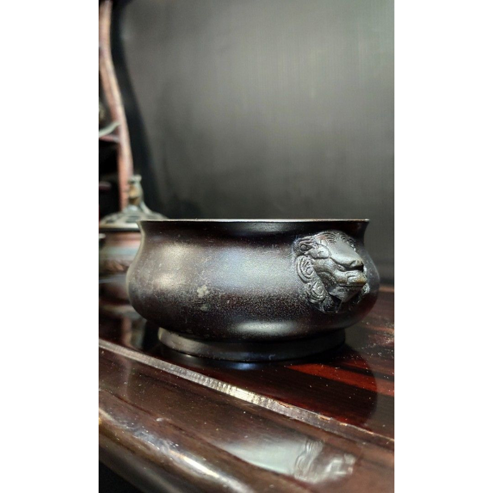 早期宣德爐 - 龍紋虎踞雙獅耳獸面爐#35（古董/銅雕/收藏/銅爐/香爐/銅器/擺飾/珍藏/明朝/清朝/藝品/神像/正德-細節圖8