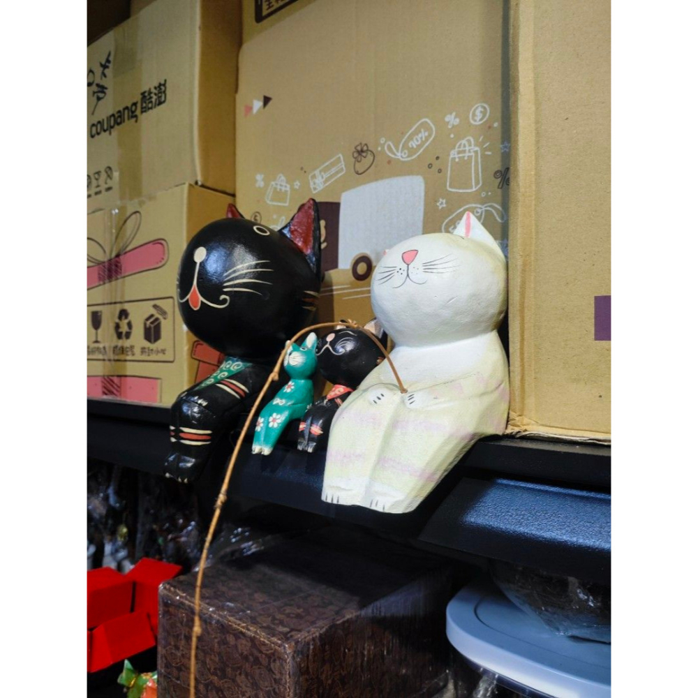 早期國外原民手工木雕 - 釣魚貓咪全家福（4入）（道具/歷史/文化/文獻/鄉村/木雕/藝術/古董/擺件/收藏/展示)-細節圖10
