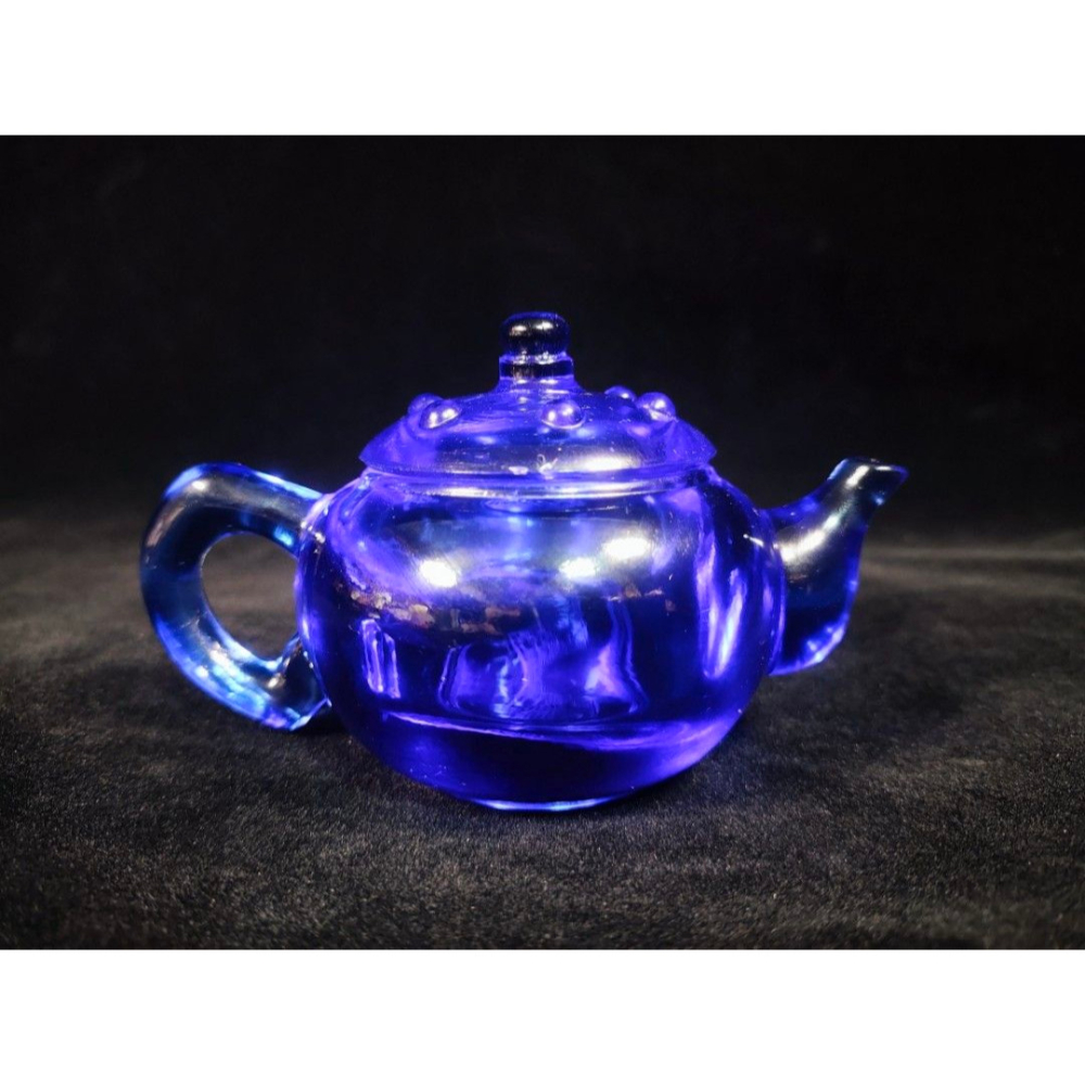 早期老料琉璃舊藏 - 琥珀藍玻璃壺（有落款）（宜興/宜龍/天青/朱泥/段泥/紫泥/紅泥/清水泥/槽青/茶壺/茶葉/茶倉/-細節圖2