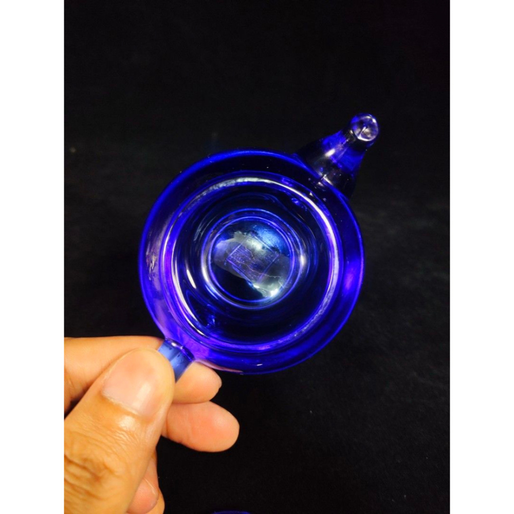 早期老料琉璃舊藏 - 琥珀藍玻璃壺（有落款）（宜興/宜龍/天青/朱泥/段泥/紫泥/紅泥/清水泥/槽青/茶壺/茶葉/茶倉/-細節圖7