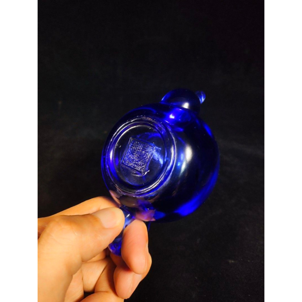早期老料琉璃舊藏 - 琥珀藍玻璃壺（有落款）（宜興/宜龍/天青/朱泥/段泥/紫泥/紅泥/清水泥/槽青/茶壺/茶葉/茶倉/-細節圖8
