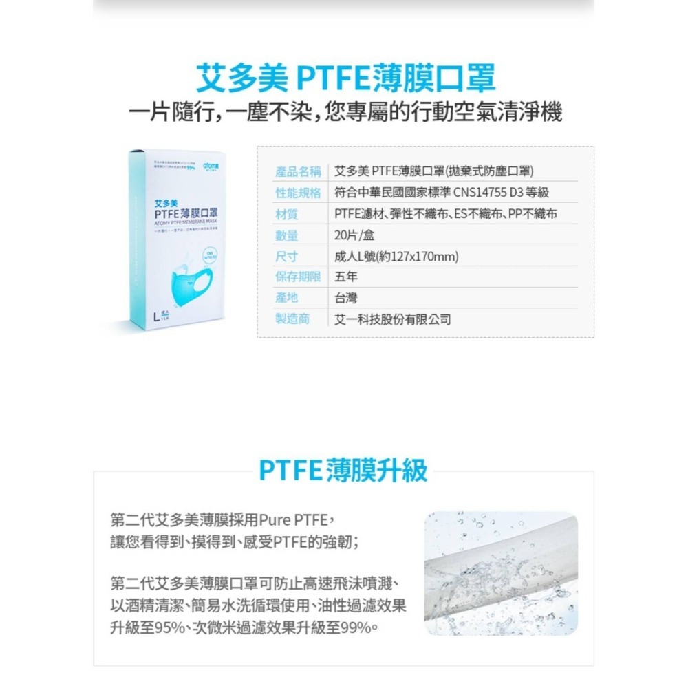 艾多美PTFE薄膜口罩無鼻樑條款(L)👍台灣官網公司貨-細節圖3