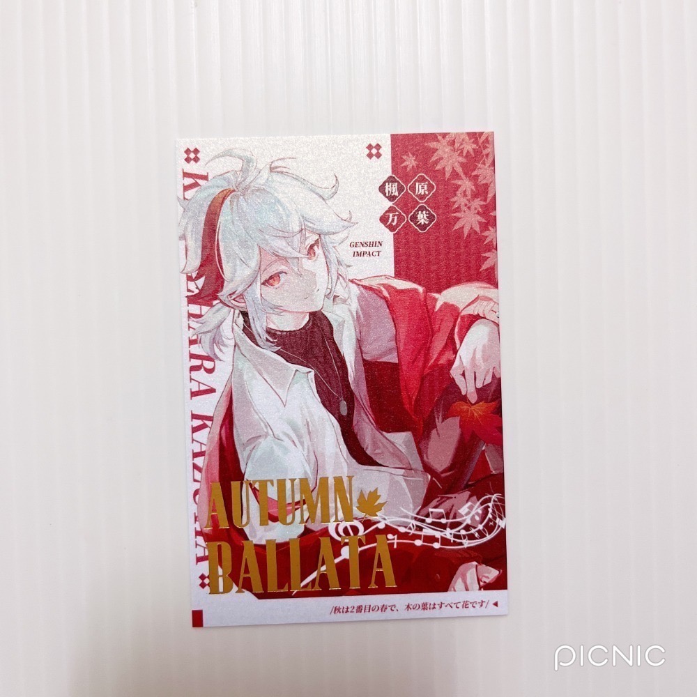 現貨🎐風精靈🎐原神同人｜楓原萬葉 稻妻 拍立得 明信片 徽章 方卡 透卡 票根 紙夾相卡 吊飾 原神周邊 原神週邊-規格圖2