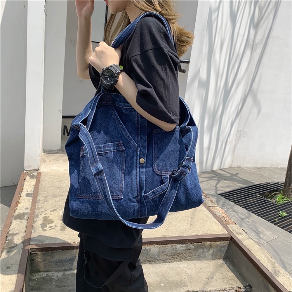 【愛戀花草】水洗牛仔帆布包 (男女適用、購物包、大容量、A003)-細節圖2