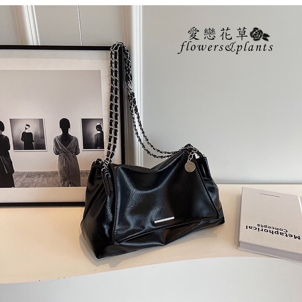 【愛戀花草】時尚復古軟皮革鏈條包 (托特包、肩背、斜背、手提、A009)-細節圖4