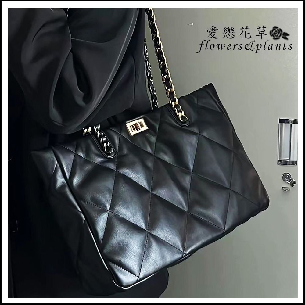 【愛戀花草】小香風菱格紋皮革托特包 (肩背手提、購物包、休閒包、大容量、A014)-細節圖2