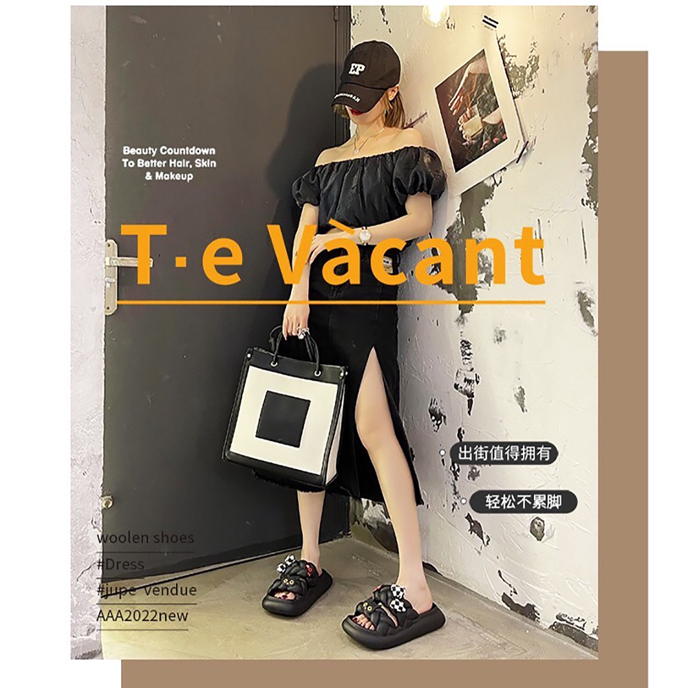 【愛戀花草】夏季時尚貓咪厚底涼鞋 (白/黑2色、時尚百搭、涼爽舒適、C001)-細節圖2