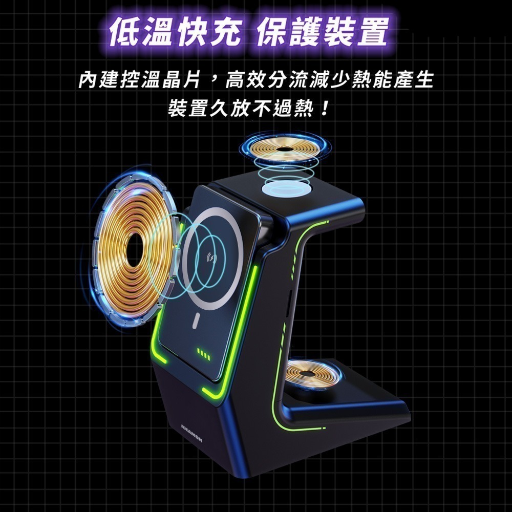 IDEAMON 怪獸選物 電力黑客 3 in 1 行動充電座 黑白兩色可選 支援IPhone 17 無線充電 行動電源-細節圖7