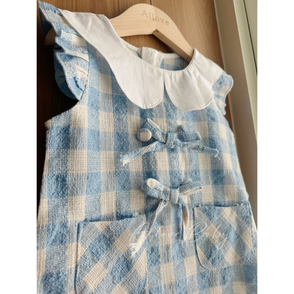 圓領藍色格子裙-細節圖2