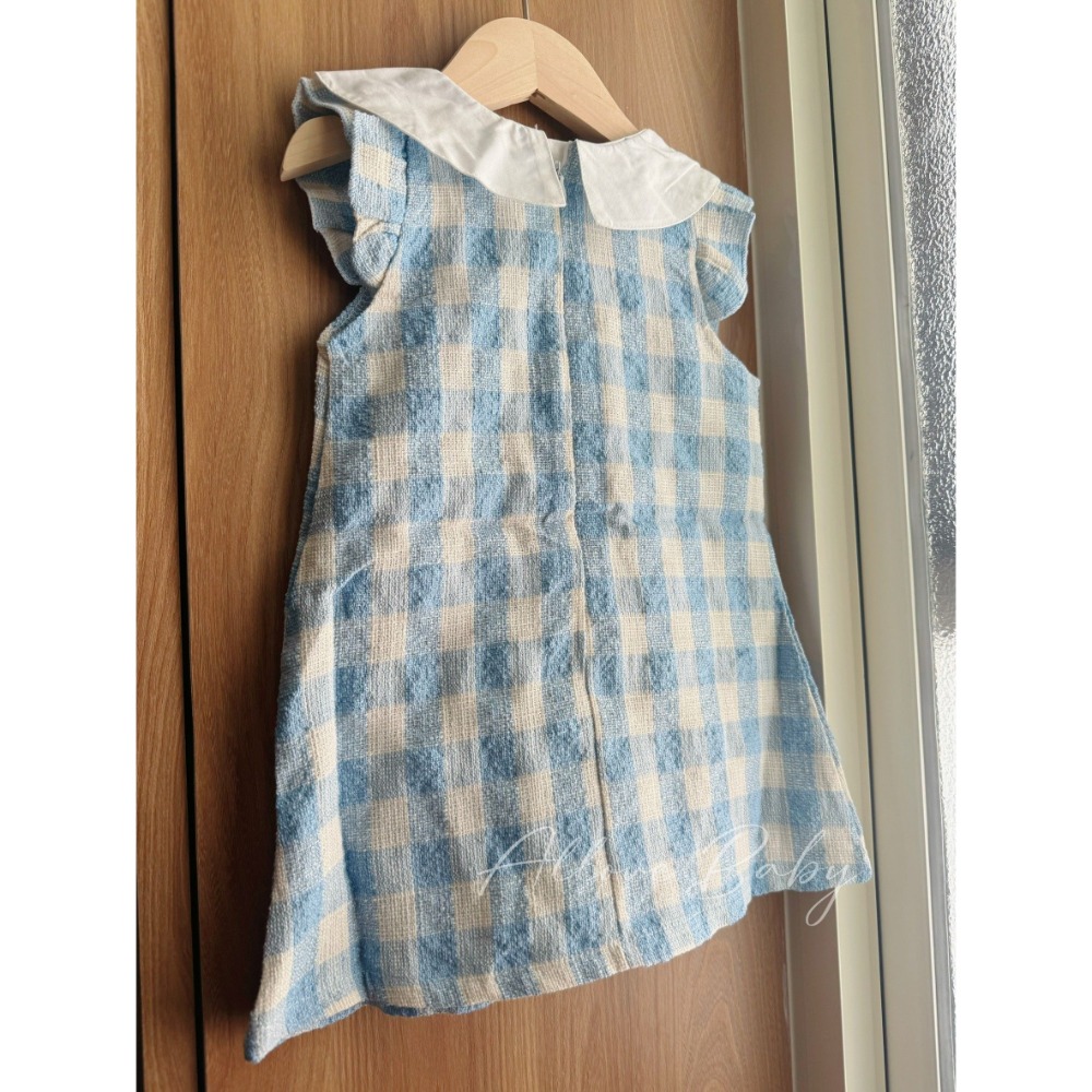 圓領藍色格子裙-細節圖3