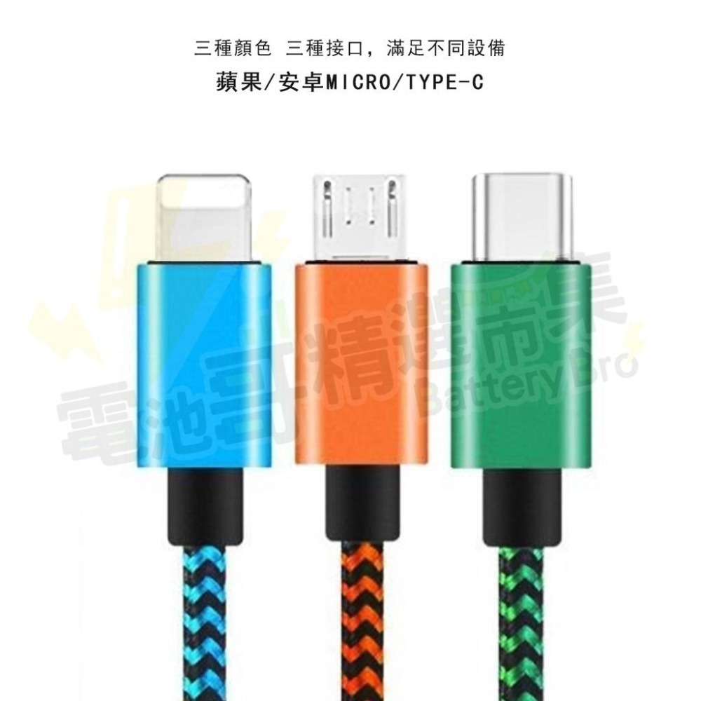 【電池哥】2A充電線 編織充電線 手機充電 數據線 蘋果 安卓 Type-C 彩色編織 1M 2M 快速充電 抗拉扯-細節圖2