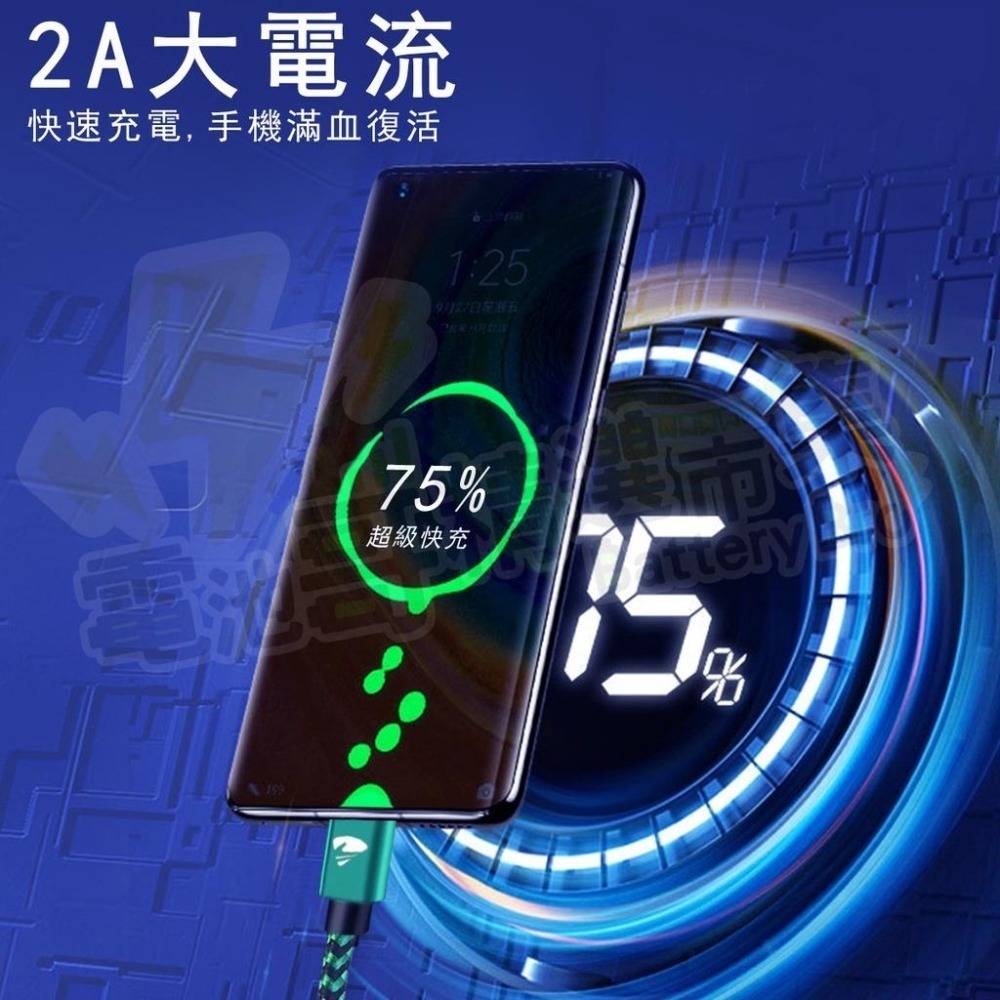 【電池哥】2A充電線 編織充電線 手機充電 數據線 蘋果 安卓 Type-C 彩色編織 1M 2M 快速充電 抗拉扯-細節圖6
