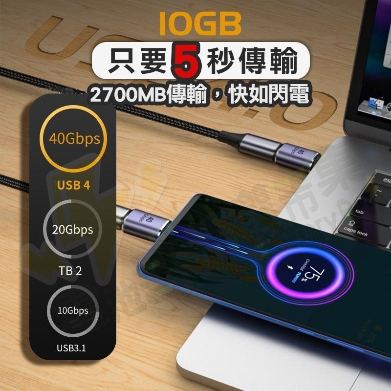 【現貨含發票】Type-C 40GB高速傳輸轉接頭 4.0轉接頭 彎頭 U型 直頭 充電轉接頭 筆電轉接頭 C to C-細節圖7