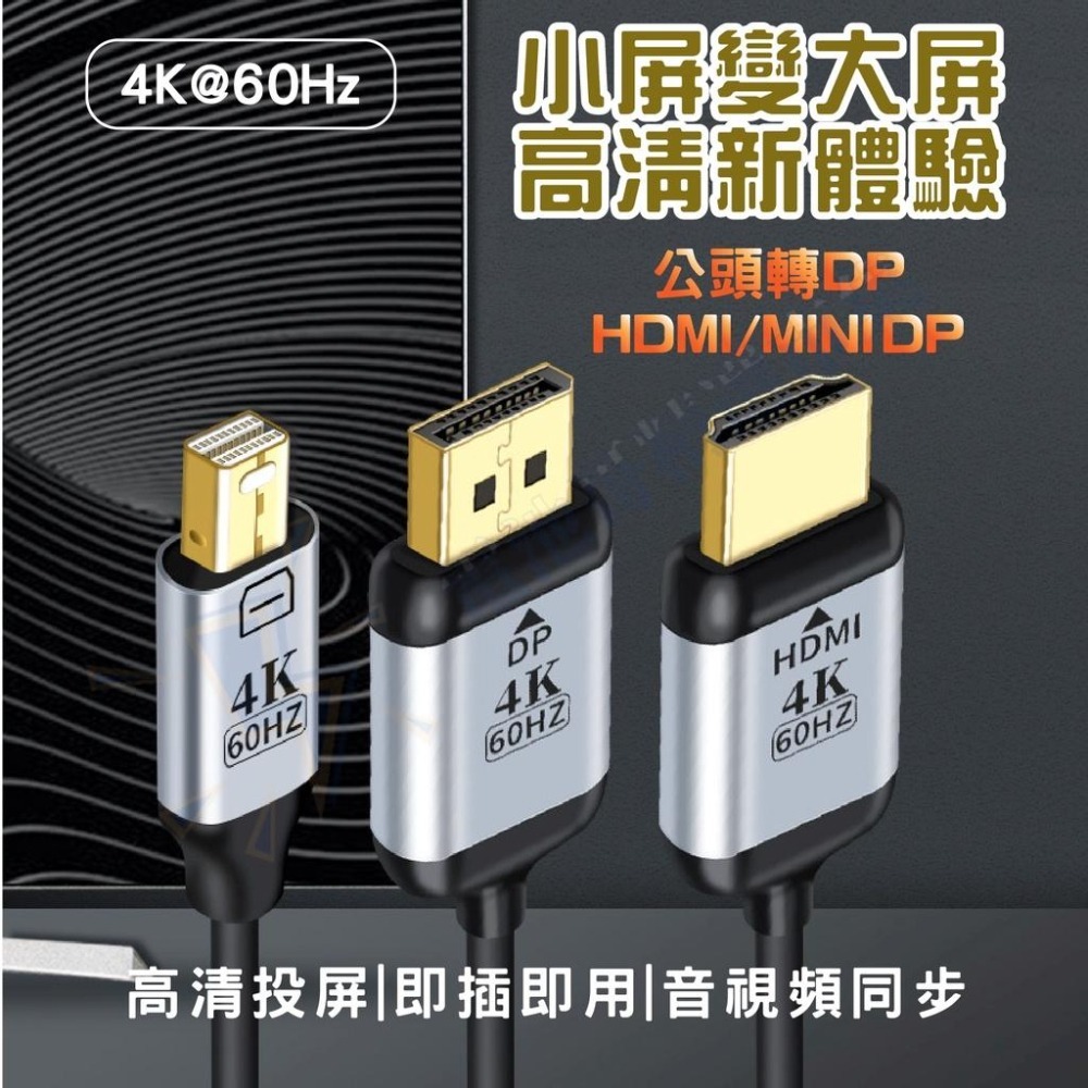 TYPE-C 轉 HDMI/DP/mini DP 轉接線 1.8M 轉接器 轉接頭 轉換線 同屏器 4K 60HZ 高清-細節圖3