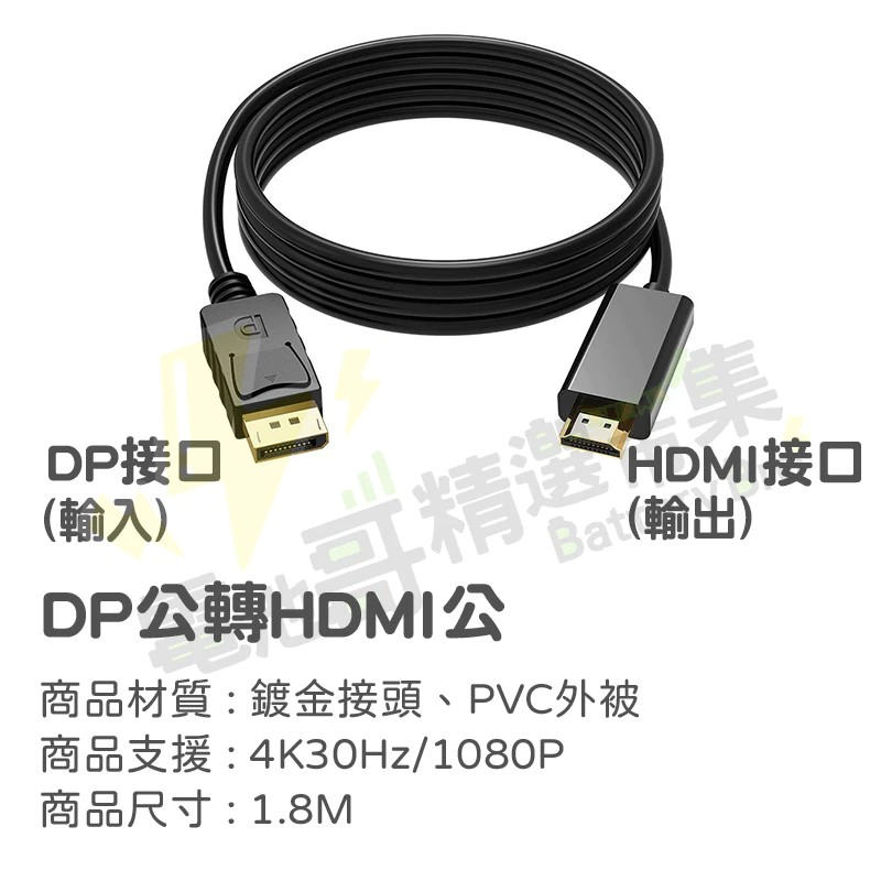 DP轉HDMI 轉接線 1.8米 4K 超高畫質轉接線 轉換線 螢幕線 DisplayPort to HDMI 1.8M-細節圖4