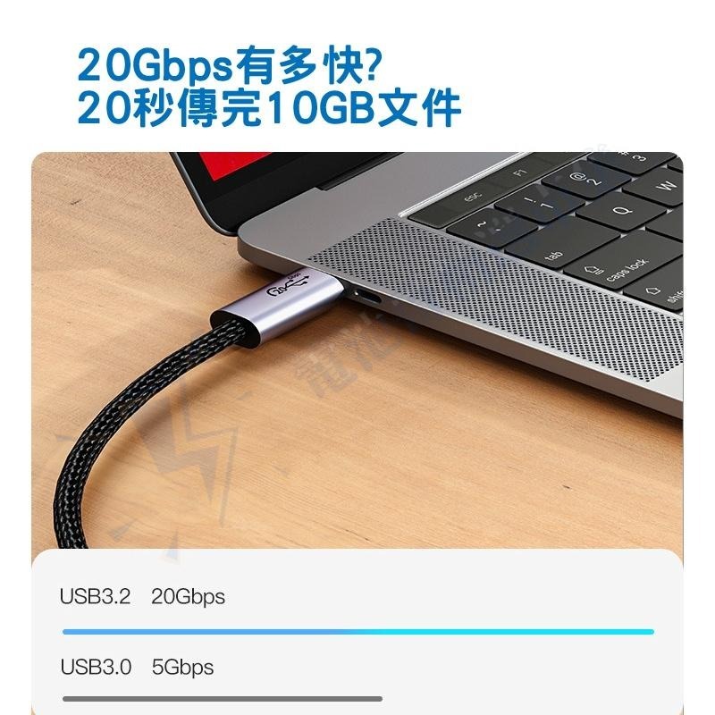 USB 3.2 Gen2x2 20Gb 傳輸線 雙USB-C Type C 8K60hz PD 100W 5A 充電線-細節圖3