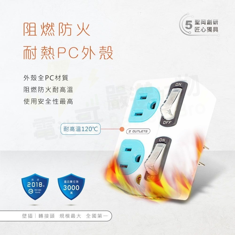 【電池哥】聖岡科技 3孔轉2孔 壁插 分接器 插座 1開1插 2開2插 擴充插座 轉接頭 轉向插 分接式插座 轉接器-細節圖7
