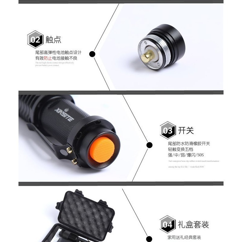 【電池哥】 爆亮 強光手電筒 L2 手電筒 單檔  伸縮變焦手電筒  L2 燈珠 LED Flashlight-細節圖3