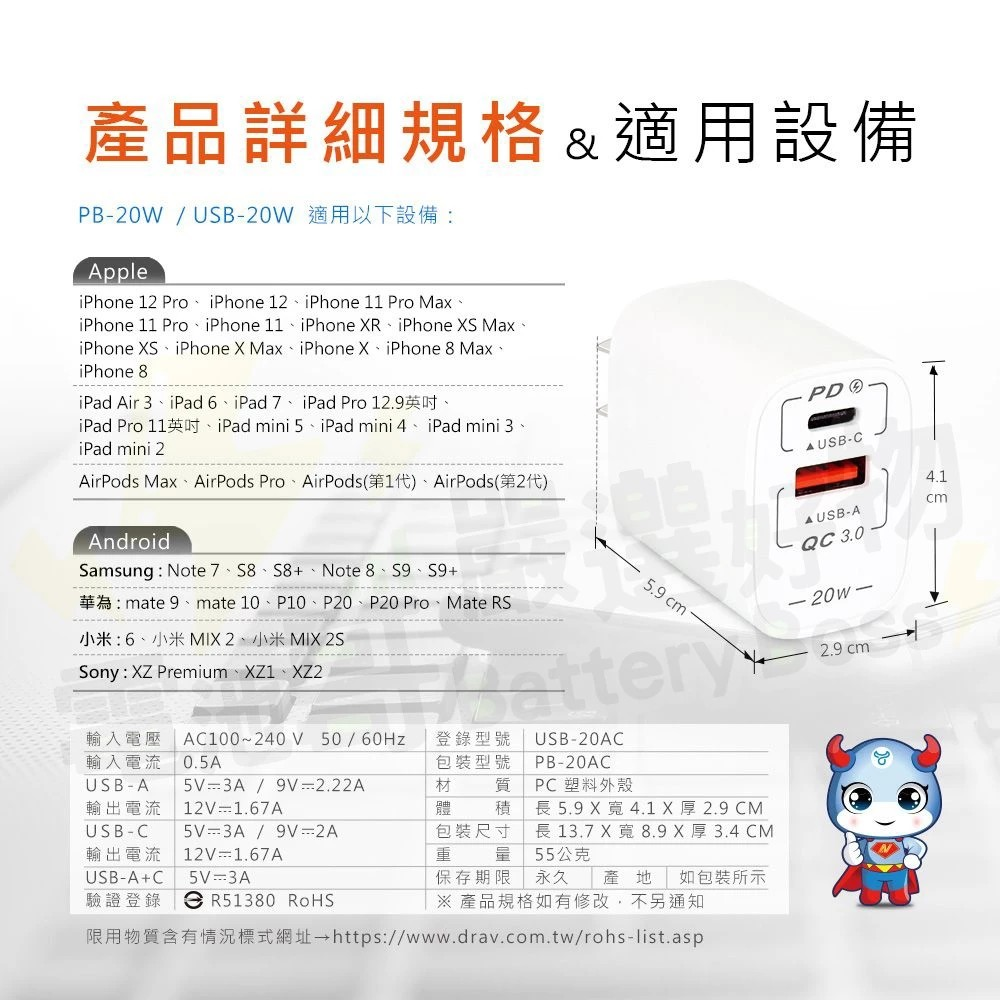 【充電器】 手機快充 3.1A 20W TypeC USBA 智能快充 3孔 雙孔 PD快充 PD+QC-細節圖6