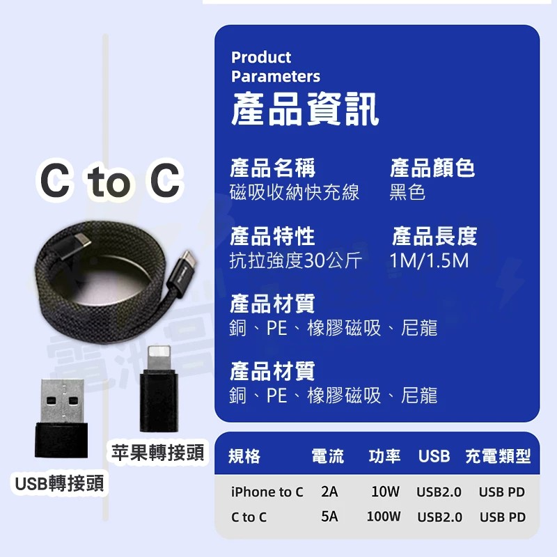 PD 240W 磁吸充電線 Type-C 快充線 磁吸收納 充電線 i15手機充電線 傳輸線 自動吸附收納-細節圖5