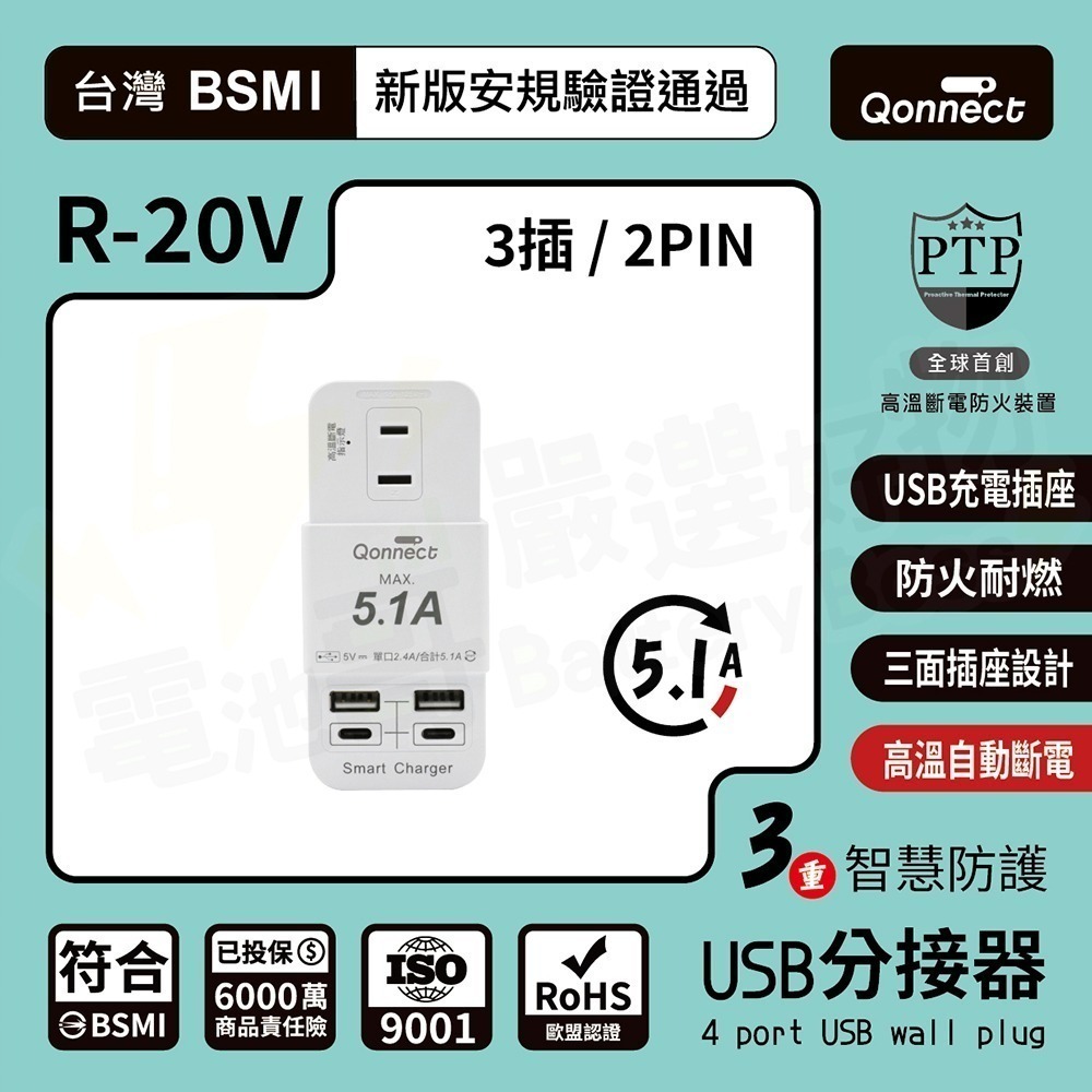 【電池哥】三面壁插 快充插座 90度轉向插座 Type C USB PD 分接器 轉接頭 溫控斷電保護安全插座-規格圖11