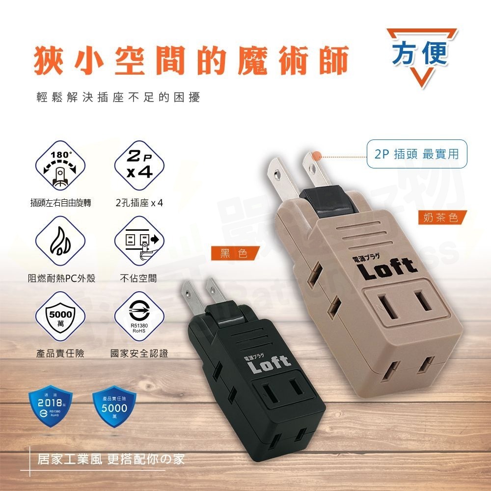【電池哥】工業風壁插 3孔轉2孔 2開2插 壁插 3孔2插 分接式插座 3轉2 插座 兩孔轉三孔 轉接頭 接地線 奶茶色-細節圖4