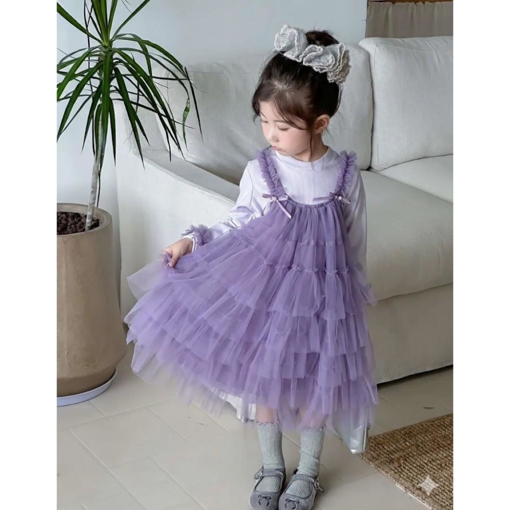 韓系夢幻層紗兩件套洋裝-細節圖2