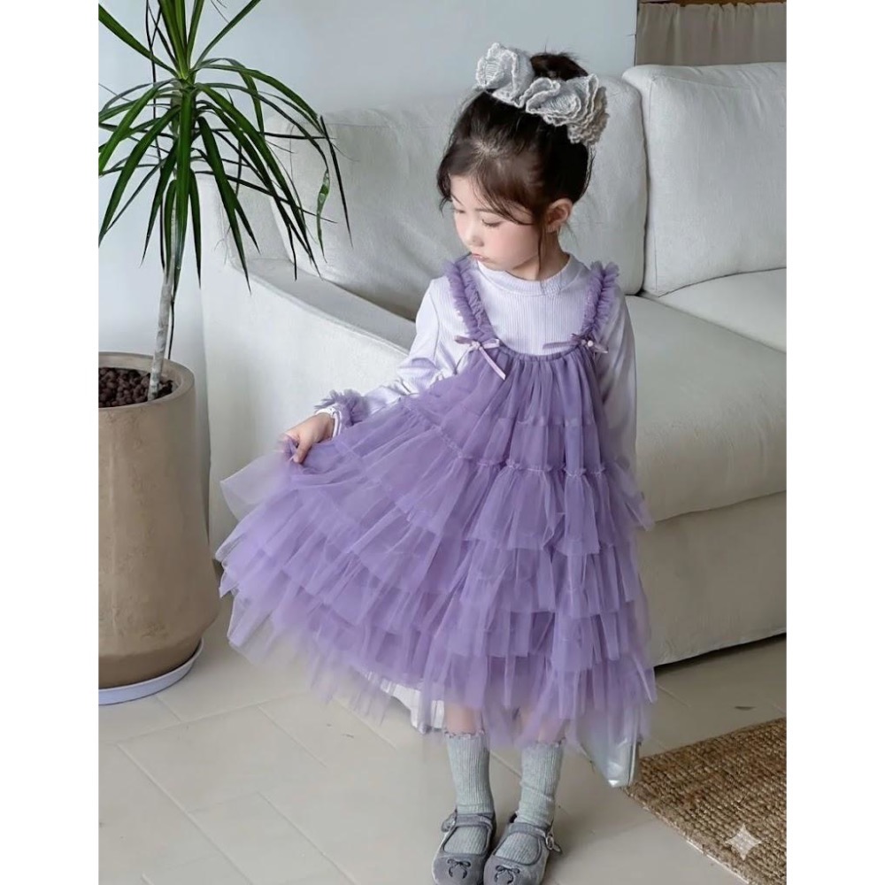 韓系夢幻層紗兩件套洋裝-細節圖2