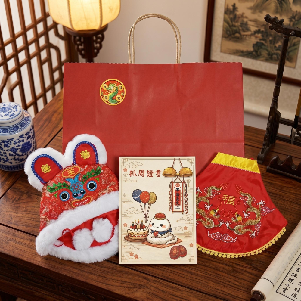 抓週 抓周 毛虎帽長款 福龍肚兜 蛇寶抓周證書 附禮袋 祈福擺飾 我的晬愛-細節圖8