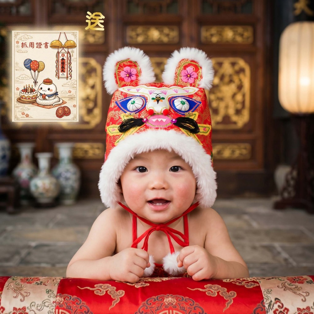 抓週 抓周 毛紅虎帽 祥龍款 祈福擺飾 我的晬愛-細節圖2