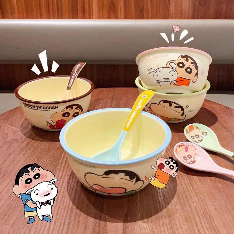 【預購】蠟筆小新陶瓷碗+湯匙+筷子三件套-細節圖2