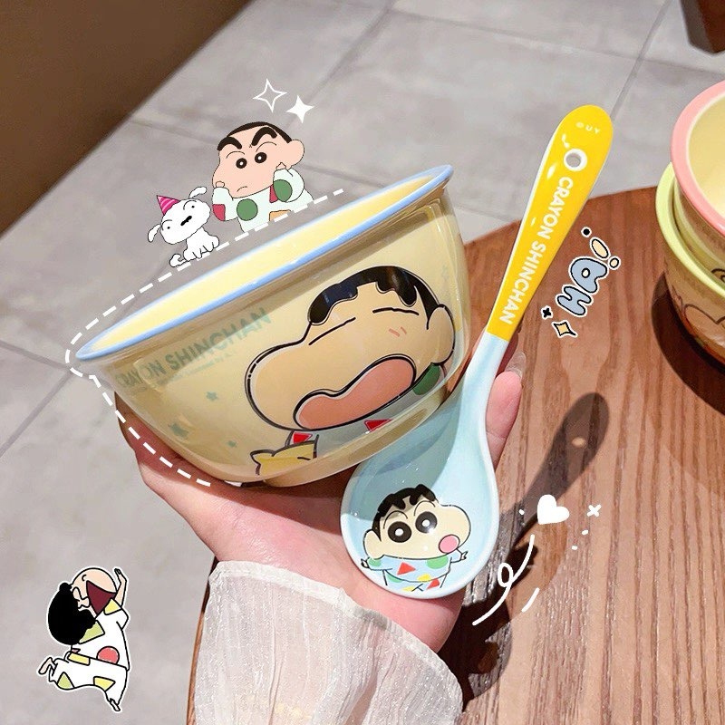 【預購】蠟筆小新陶瓷碗+湯匙+筷子三件套-細節圖4