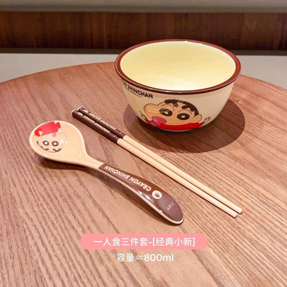 【預購】蠟筆小新陶瓷碗+湯匙+筷子三件套-細節圖6