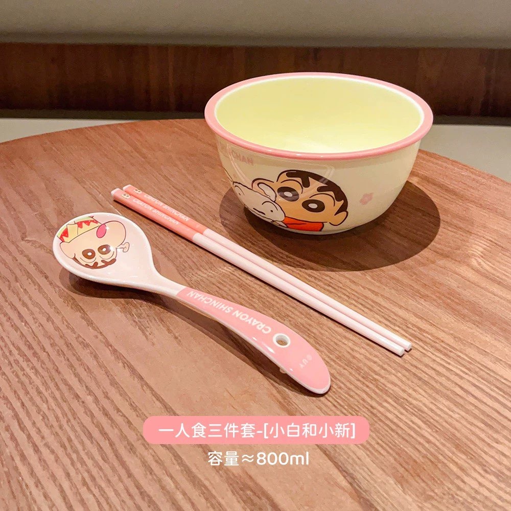 【預購】蠟筆小新陶瓷碗+湯匙+筷子三件套-細節圖7